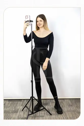 Tripod 2.1 Mt 360 Döner Başlıklı Telefon Tutucu Ring Light Metal Işık Stüdyo Lamba Ayağı - TRİPOD SİYAH 