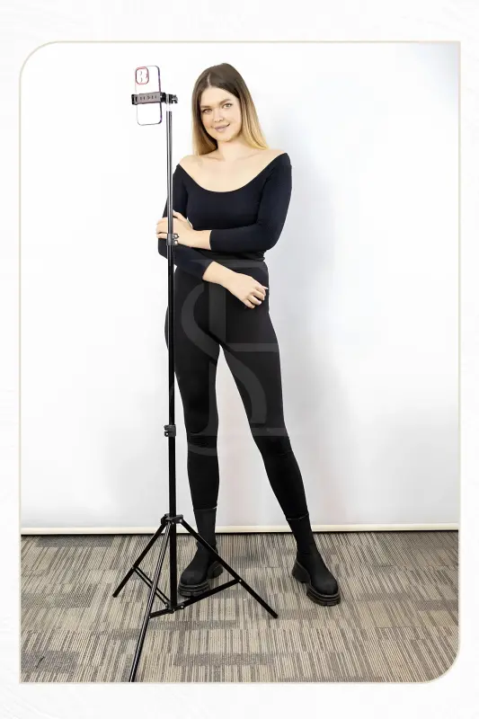 Tripod 2.1 Mt 360 Döner Başlıklı Telefon Tutucu Ring Light Metal Işık Stüdyo Lamba Ayağı - TRİPOD SİYAH - 2
