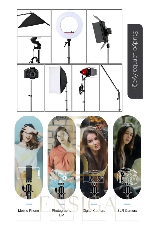 Tripod 2.1 Mt 360 Döner Başlıklı Telefon Tutucu Ring Light Metal Işık Stüdyo Lamba Ayağı - TRİPOD SİYAH - 4
