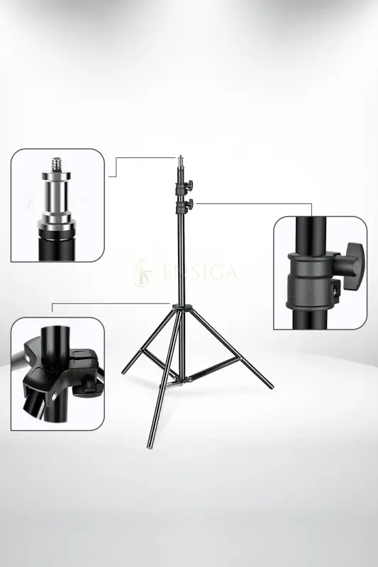 Tripod 2.1 Mt 360 Döner Başlıklı Telefon Tutucu Ring Light Metal Işık Stüdyo Lamba Ayağı - TRİPOD SİYAH - 5