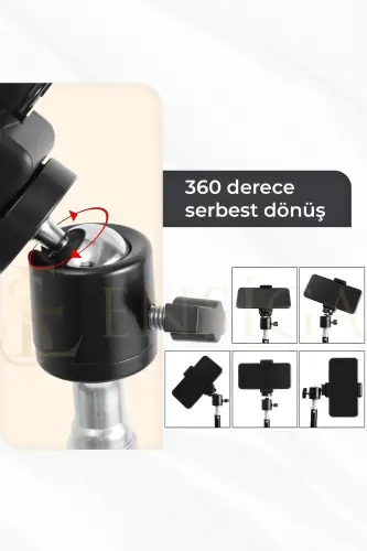 Tripod 2.1 Mt 360 Döner Başlıklı Telefon Tutucu Ring Light Metal Işık Stüdyo Lamba Ayağı - TRİPOD SİYAH - 6