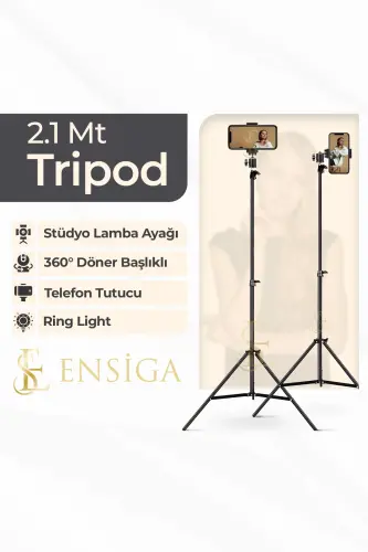 Tripod 2.1 Mt 360 Rotating Head Phone Holder Ring Light Metal Light Studio Lamp Stand-TRIPOD BLACK 