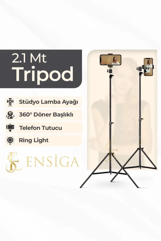 Tripod 2.1 Mt 360 Rotating Head Phone Holder Ring Light Metal Light Studio Lamp Stand-TRIPOD BLACK - EN SİGA