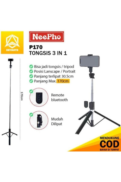 Tripod / Selfie Stick K9 Bluetooth masofadan boshqarish bilan balandligi sozlanadigan portativ - 8