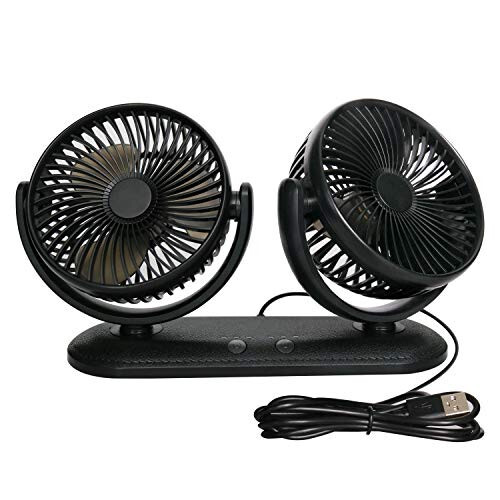 TriPole Car Fan Portable Dual Head Electric Vehicle Mounted USB 300 Degree Rotation Auto Cooling Fan 3 Speed Strong Wind Desk Fan for Dashboard SUV RV Truck Sedan Home Office - 1