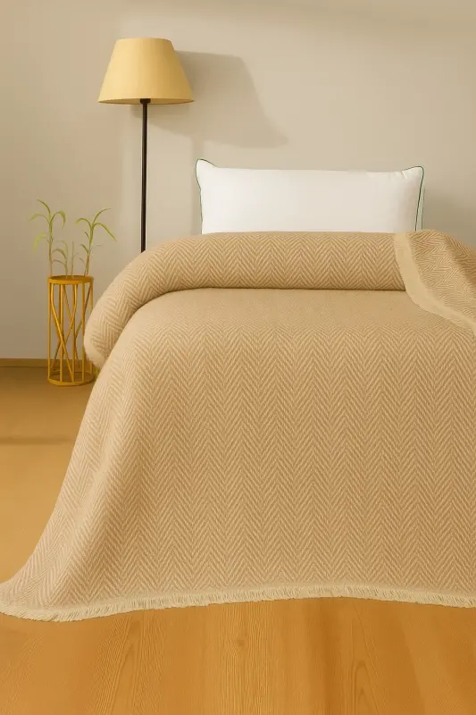 Tripolis Single Fringed Pique and Bedspread 170x210cm - beige - HOME MOD STORE