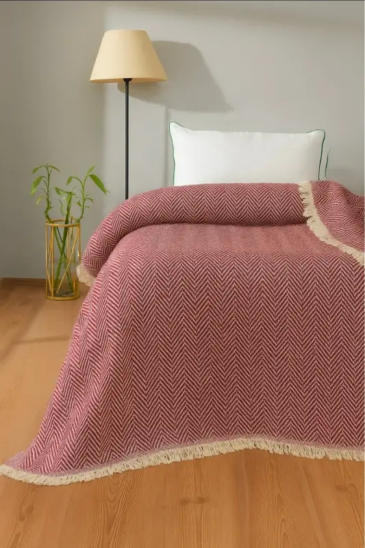 Tripolis Tek kişilik Saçaklı Pike ve Yatak Örtüsü 170x210cm-bordo - HOME MOD STORE