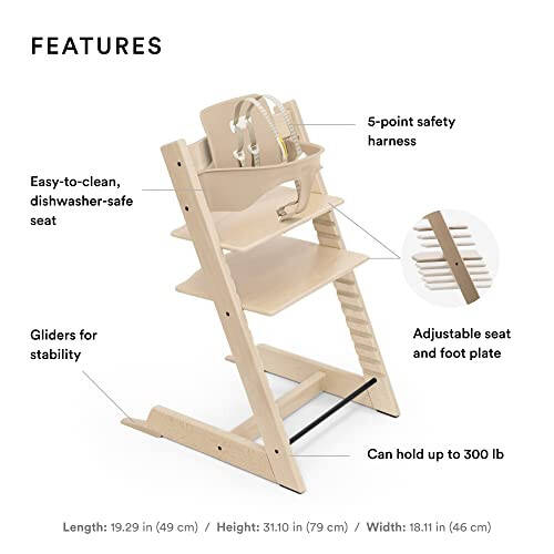 Tripp Trapp High Chair from Stokke, Natural - Adjustable, Convertible Chair for Children & Adults - Includes Baby Set with Removable Harness for Ages 6-36 Months - Ergonomic & Classic Design - 32