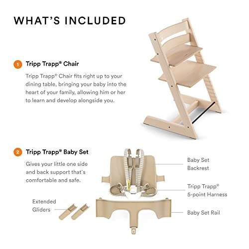 Tripp Trapp High Chair from Stokke, Natural - Adjustable, Convertible Chair for Children & Adults - Includes Baby Set with Removable Harness for Ages 6-36 Months - Ergonomic & Classic Design - 33