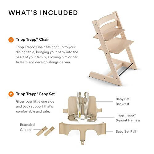 Tripp Trapp High Chair from Stokke, Natural - Adjustable, Convertible Chair for Children & Adults - Includes Baby Set with Removable Harness for Ages 6-36 Months - Ergonomic & Classic Design - 33