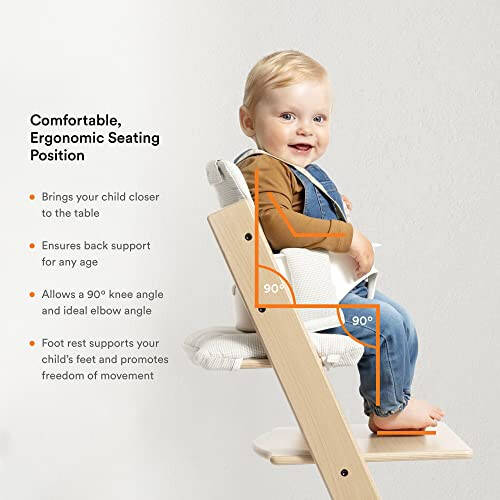 Tripp Trapp High Chair from Stokke, Natural - Adjustable, Convertible Chair for Children & Adults - Includes Baby Set with Removable Harness for Ages 6-36 Months - Ergonomic & Classic Design - 35