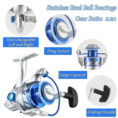 Tripquips Fishing Pole Combo, 6.9ft 2Pcs Telescopic Rods Set, Collapsible Carbon Fiber Fishing Rods, 2PCS Spinning Reel Set with Carrier Bag Freshwater Fishing Rod and Reel Combos Kits - 1