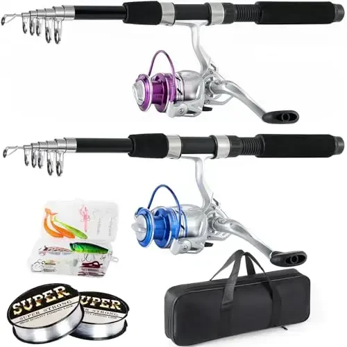 Tripquips Fishing Pole Combo, 6.9ft 2Pcs Telescopic Rods Set, Collapsible Carbon Fiber Fishing Rods, 2PCS Spinning Reel Set with Carrier Bag Freshwater Fishing Rod and Reel Combos Kits - 4