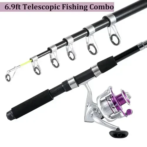 Tripquips Fishing Pole Combo, 6.9ft 2Pcs Telescopic Rods Set, Collapsible Carbon Fiber Fishing Rods, 2PCS Spinning Reel Set with Carrier Bag Freshwater Fishing Rod and Reel Combos Kits - 7