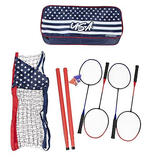 Triumph Sports Patriotic Portable Badminton Set with Freestanding Base Sets Up on Any Surface in Seconds – No Tools or Stakes Required, Multi - 2