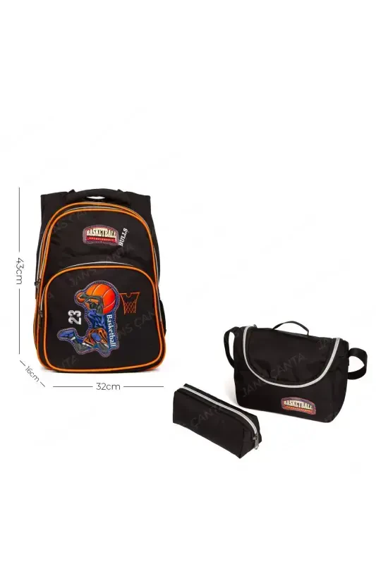 Тройной Начальный Школьный Термо-Ланчбокс и Школьный Рюкзак с Пеналом - черныйбаскетбол - LOOP DESIGN