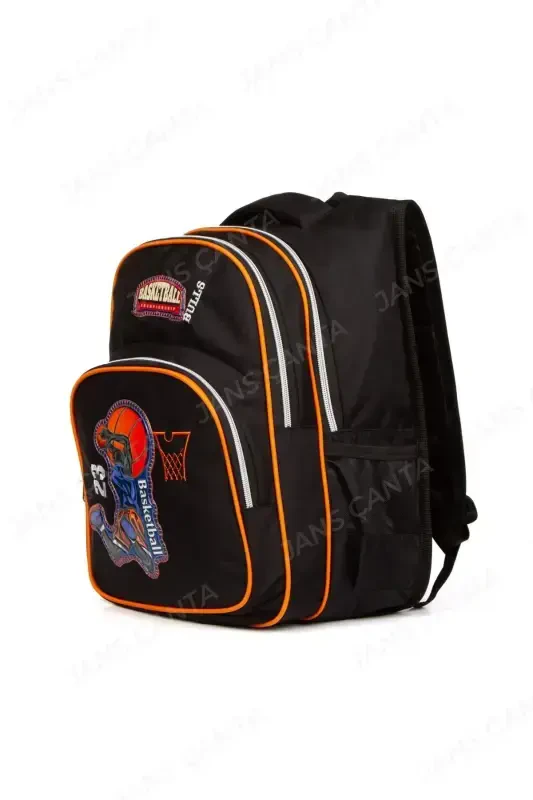 Тройной Начальный Школьный Термо-Ланчбокс и Школьный Рюкзак с Пеналом - черныйбаскетбол - 2
