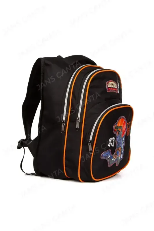 Тройной Начальный Школьный Термо-Ланчбокс и Школьный Рюкзак с Пеналом - черныйбаскетбол - 3