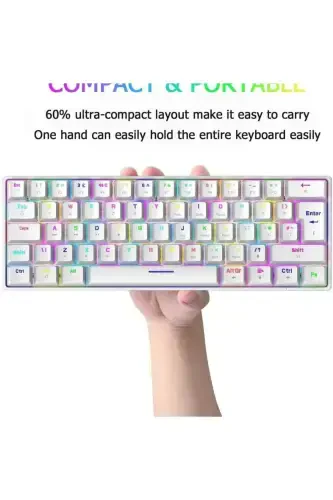 Trol Blue Switch Mini Gaming Keyboard Mechanical 62 Keys 18 Led Usb Type-c Cable White-White - 3