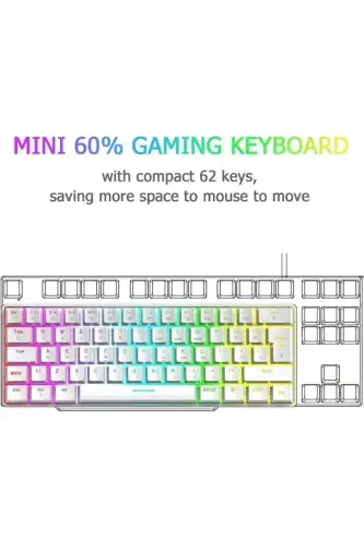 Trol Blue Switch Mini Oʻyin Klaviatura Gaming Mexanik 62 Tugmachali 18 Led Usb Tip-c Kabli Oq-Oq - SKYLOONG (1)