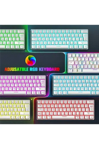 Trol Blue Switch Mini Rgb Oyun Klavyesi Gaming Mekanik 62 Tuşlu 18 Rgb Led Usb Tip-c Kablosu Beyaz - Beyaz - 5