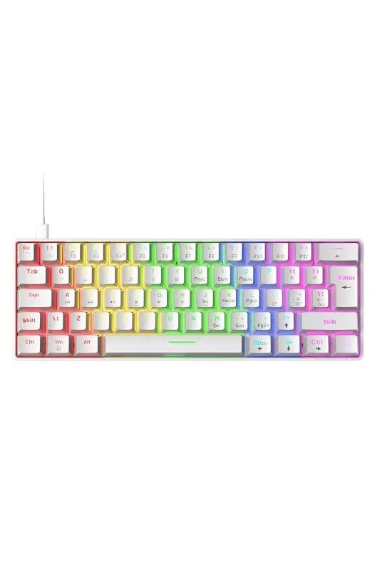 Trol Blue Switch Mini Rgb Oyun Klavyesi Gaming Mekanik 62 Tuşlu 18 Rgb Led Usb Tip-c Kablosu Beyaz - Beyaz - 1