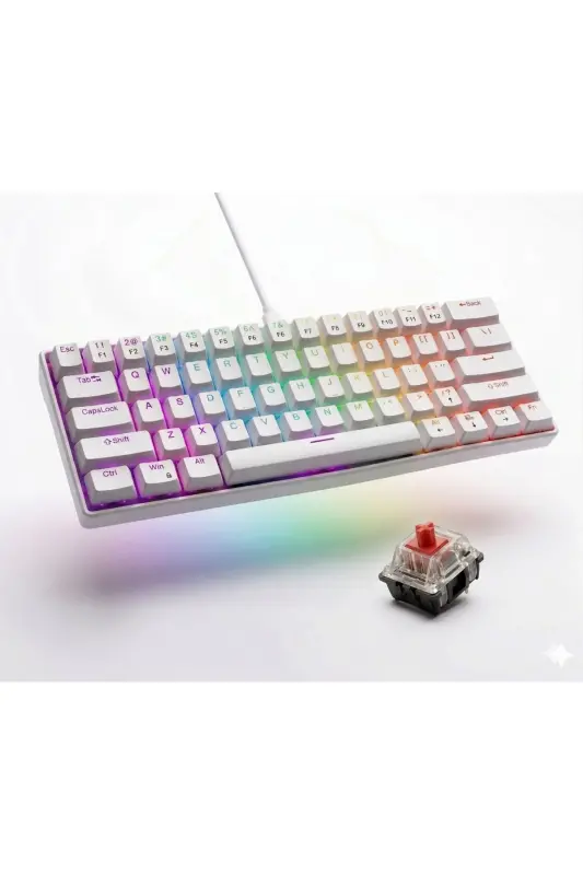 Trol Red Switch Mini O'yin Klaviaturasi Gaming Mexanik 62 Tugmali 18 Led Usb Tip-c Kabli Oq - SKYLOONG