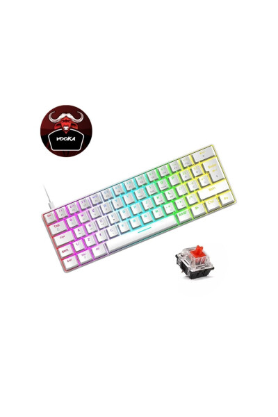 Trol Red Switch Mini RGB Gaming Keyboard Mechanical 62 Keys 18 RGB LEDs USB Type-C Cable White - 8