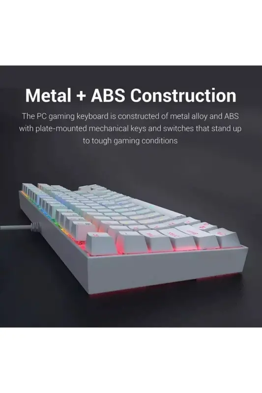 Trol Red Switch Mini Rgb Oyun Klavyesi Gaming Mekanik 62 Tuşlu 18 Led Usb Type-c Kablosu Beyaz LCD - Beyaz - 2
