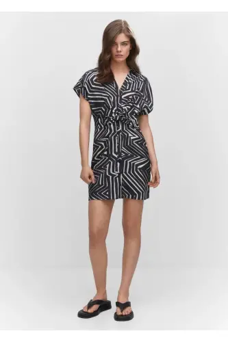 Tropical Shirt Collar Dress-Black - MANGO WOMAN (1)
