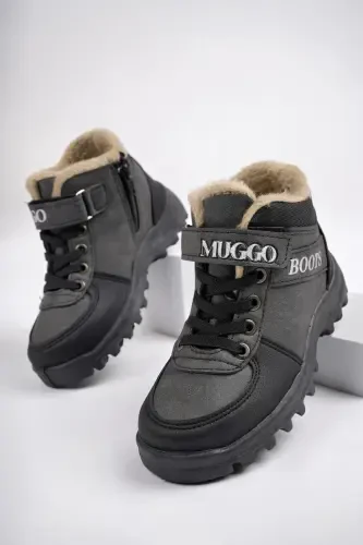 Trudy Guaranteed Cold Resistant Furry Velcro and Laced Children's Boot-SMOKE - MUGGO (1)