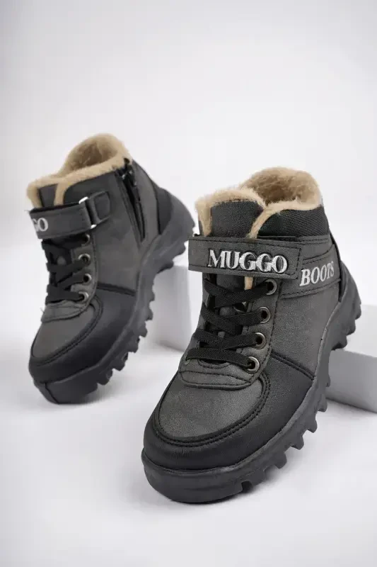 Trudy Guaranteed Cold Resistant Furry Velcro and Laced Children's Boot-SMOKE - 2