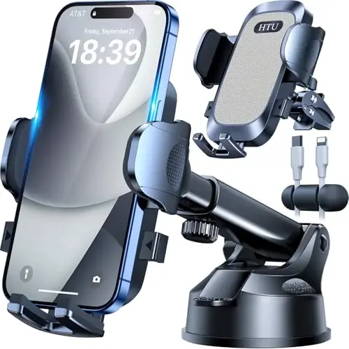 [True Military-Grade] Car Phone Holder【2024 stronger Suction & Clip】 Universal Cell Phone Holder for Car Mount for Dashboard Windshield Air Vent for iPhone 15 14 13 Pro Max Samsung, Grey - 1