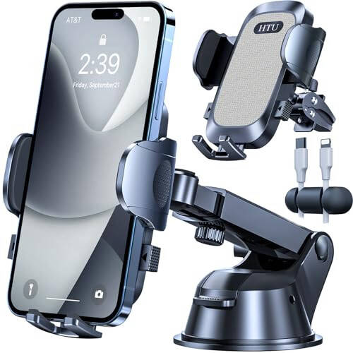 [True Military-Grade] Car Phone Holder【2024 stronger Suction & Clip】 Universal Cell Phone Holder for Car Mount for Dashboard Windshield Air Vent for iPhone 15 14 13 Pro Max Samsung,Grey - 1