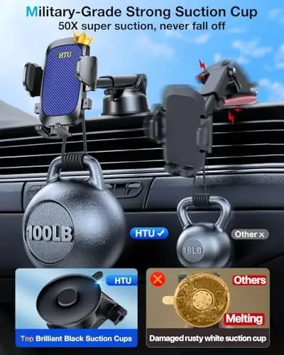 [True Military-Grade] Car Phone Holder【2024 Stronger Suction & Clip】 Universal Cell Phone Holder for Car Mount for Dashboard Windshield Air Vent for iPhone 15 14 13 Pro Max Samsung, Sapphire Blue 