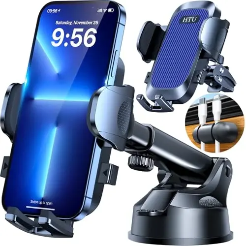 [True Military-Grade] Car Phone Holder【2024 Stronger Suction & Clip】 Universal Cell Phone Holder for Car Mount for Dashboard Windshield Air Vent for iPhone 15 14 13 Pro Max Samsung, Sapphire Blue - 1