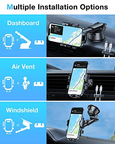 [True Military-Grade] Car Phone Holder【2024 Stronger Suction & Clip】 Universal Cell Phone Holder for Car Mount for Dashboard Windshield Air Vent for iPhone 15 14 13 Pro Max Samsung, Sapphire Blue - 4