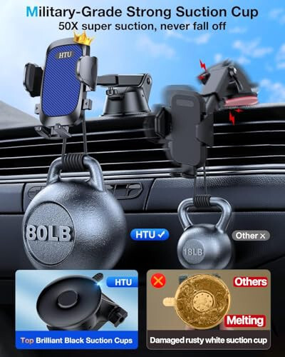 [True Military-Grade] Car Phone Holder【2024 Stronger Suction & Clip】 Universal Cell Phone Holder for Car Mount for Dashboard Windshield Air Vent for iPhone 15 14 13 Pro Max Samsung, Sapphire Blue - 5