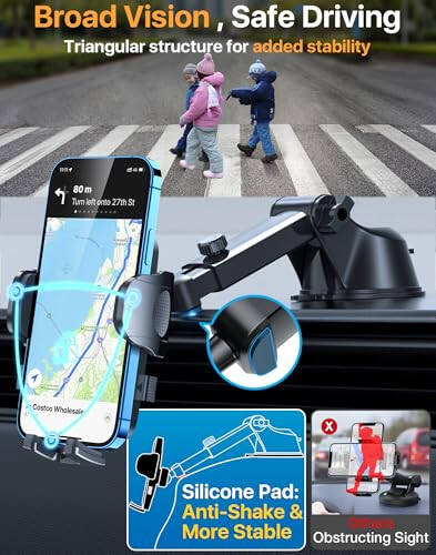 [True Military-Grade] Car Phone Holder【2024 Stronger Suction & Clip】 Universal Cell Phone Holder for Car Mount for Dashboard Windshield Air Vent for iPhone 15 14 13 Pro Max Samsung, Sapphire Blue - 6