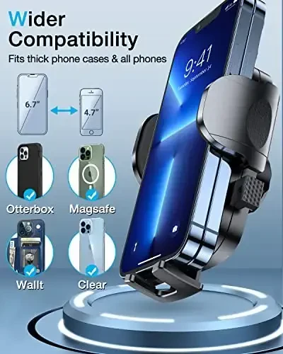 [True Military-Grade] Car Phone Holder【2024 Stronger Suction & Clip】 Universal Cell Phone Holder for Car Mount for Dashboard Windshield Air Vent for iPhone 15 14 13 Pro Max Samsung, Sapphire Blue - 1
