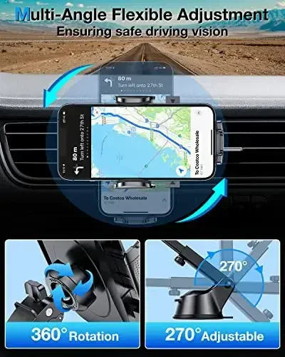 [True Military-Grade] Car Phone Holder【2024 Stronger Suction & Clip】 Universal Cell Phone Holder for Car Mount for Dashboard Windshield Air Vent for iPhone 15 14 13 Pro Max Samsung, Sapphire Blue - HTU (1)