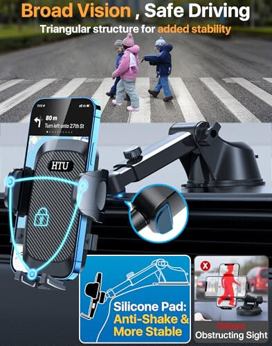 [True Military-Grade] Car Phone Holder【2024 Stronger Suction & Clip】 Universal Cell Phone Holder for Car Mount for Dashboard Windshield Air Vent Long Arm Cell Phone Car Mount Thick Case, Black - 10