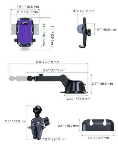 [True Military-Grade] Car Phone Holder【2024 Stronger Suction & Clip】 Universal Cell Phone Holder for Car Mount for Dashboard Windshield Air Vent Long Arm Cell Phone Car Mount Thick Case,Purple - 8