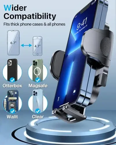 [True Military-Grade] Car Phone Holder【2024 Stronger Suction & Clip】 Universal Cell Phone Holder for Car Mount for Dashboard Windshield Air Vent Long Arm Cell Phone Car Mount Thick Case,Purple - 1