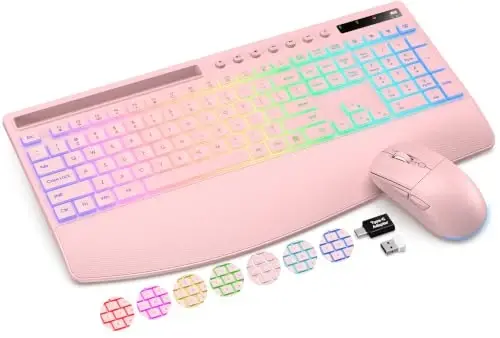 Trueque Wireless Keyboard and Mouse Combo, 4000mAh Battery, Wrist Rest | Rechargeable, 15 Backlit Effects, Full Size, Phone Holder, Quiet Typing, 2.4GHz Wireless, USB-A & C Connectivity for Windows - 1