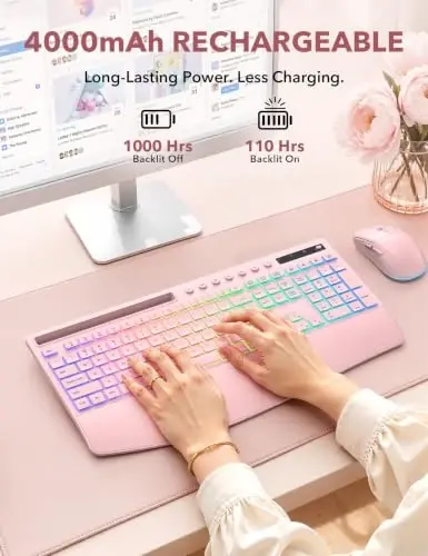 Trueque Wireless Keyboard and Mouse Combo, 4000mAh Battery, Wrist Rest | Rechargeable, 15 Backlit Effects, Full Size, Phone Holder, Quiet Typing, 2.4GHz Wireless, USB-A & C Connectivity for Windows - Trueque (1)