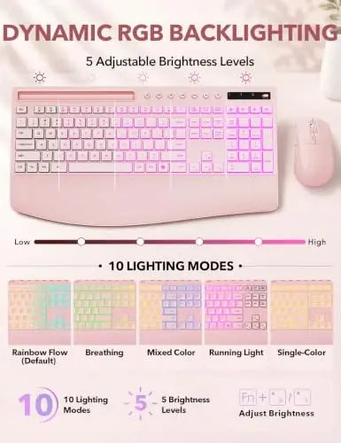 Trueque Wireless Keyboard and Mouse Combo, 4000mAh Battery, Wrist Rest | Rechargeable, 15 Backlit Effects, Full Size, Phone Holder, Quiet Typing, 2.4GHz Wireless, USB-A & C Connectivity for Windows - 4