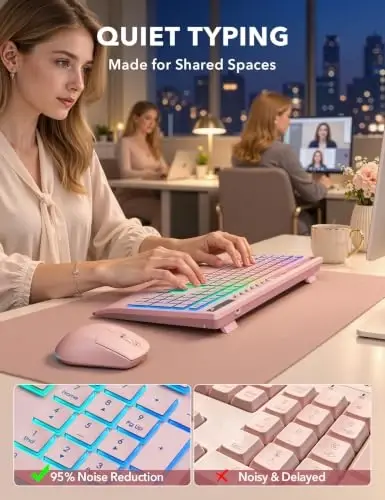 Trueque Wireless Keyboard and Mouse Combo, 4000mAh Battery, Wrist Rest | Rechargeable, 15 Backlit Effects, Full Size, Phone Holder, Quiet Typing, 2.4GHz Wireless, USB-A & C Connectivity for Windows - 5
