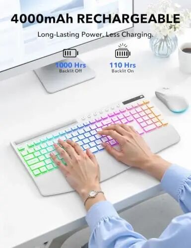 Trueque Wireless Keyboard and Mouse Combo, 4000mAh Battery, Wrist Rest | Rechargeable, 15 Backlit Effects, Full Size, Phone Holder, Quiet Typing, 2.4GHz Wireless, USB-A & C Connectivity for Windows - Trueque (1)