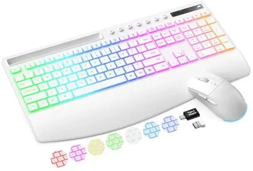 Trueque Wireless Keyboard and Mouse Combo, 4000mAh Battery, Wrist Rest | Rechargeable, 15 Backlit Effects, Full Size, Phone Holder, Quiet Typing, 2.4GHz Wireless, USB-A & C Connectivity for Windows - 1